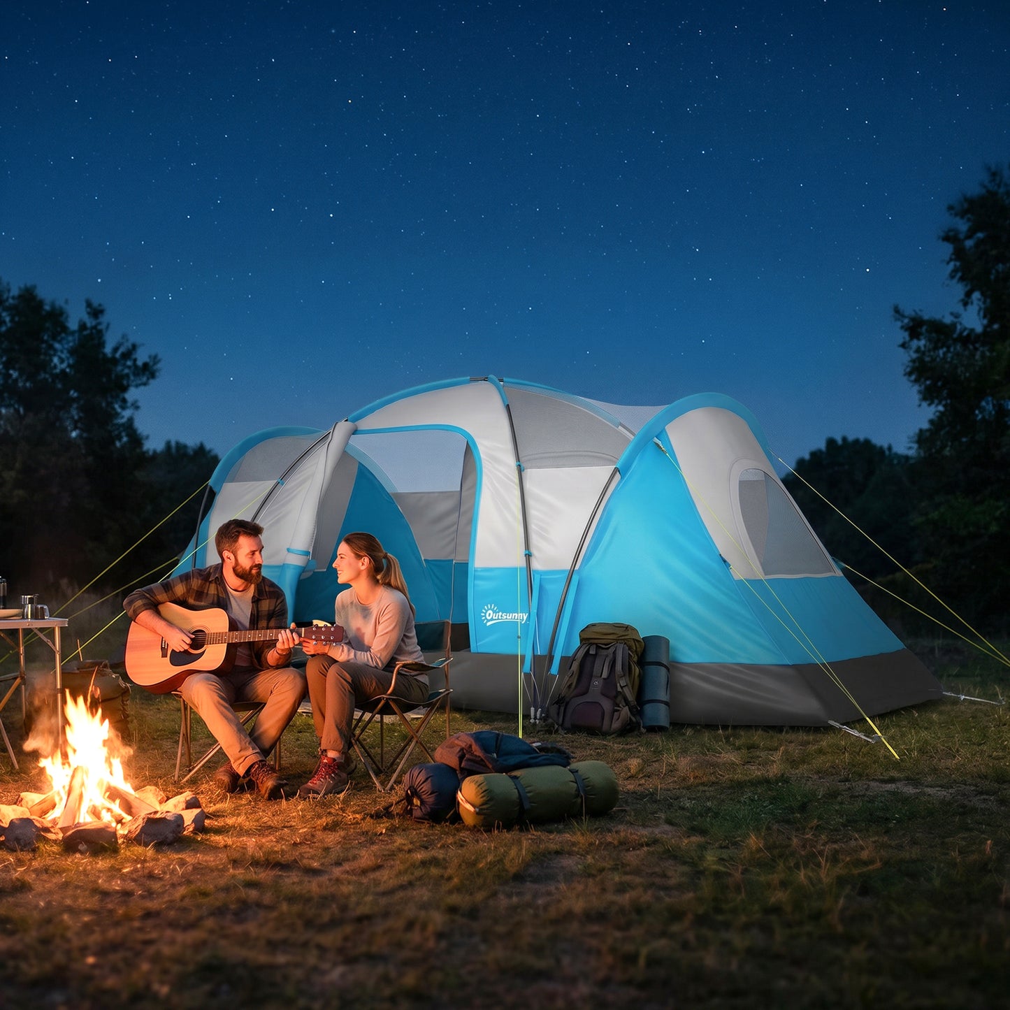 5 Man Camping Tent, Large Tunnel Tent, Water Resistant Hiking Shelter with Groundsheet and Carry Bag, Light Blue