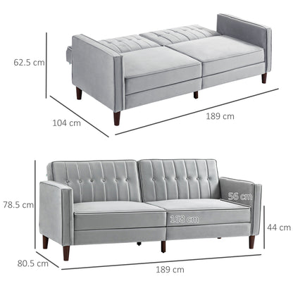 Modern Convertible Sofa Futon Velvet-Touch Tufted Couch with Adjustable Split Back, Light Grey