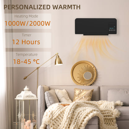2000W Wall Mounted Heater, 18-45°C Temperature, Black
