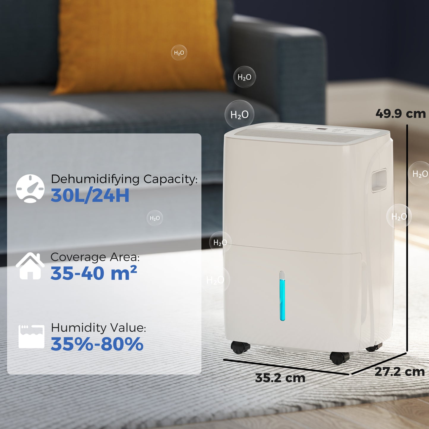 30L/Day Dehumidifier with Auto-Clean Filter, Continuous Drainage, 4L Water Tank, 24H Timer, Digital Humidity Display