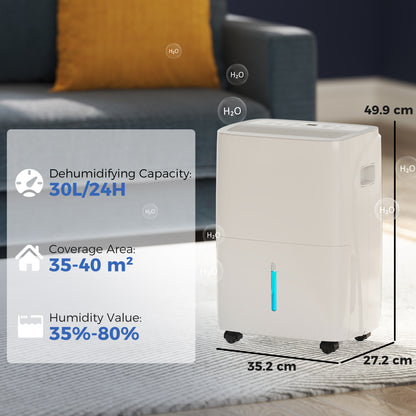 30L/Day Dehumidifier with Auto-Clean Filter, Continuous Drainage, 4L Water Tank, 24H Timer, Digital Humidity Display