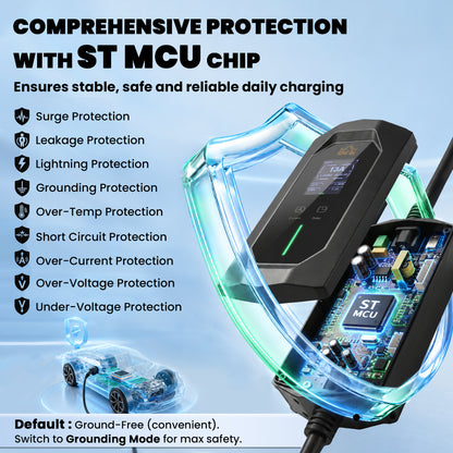 EV Charger Type 2 to 3 Pin Plug, 10 m, 2.8 kW, 6-13 A, Electric Car Charger Type 2 Charging Cable w/ 1-12 h Time Delay