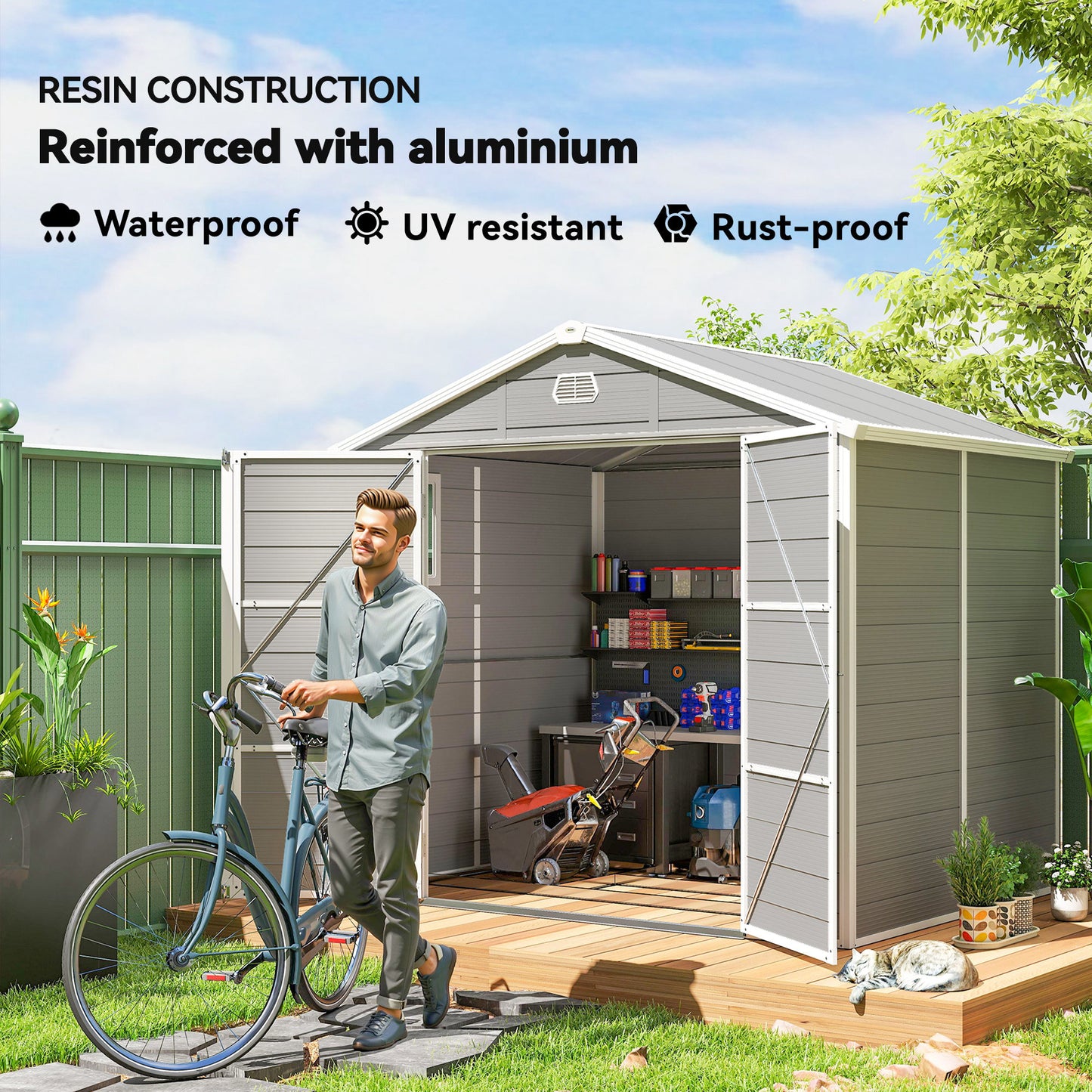 7.9ft x 6.2ft Aluminium Frame Rust Resistance Waterproof Shed, with Galvanised Foundation - Light Grey