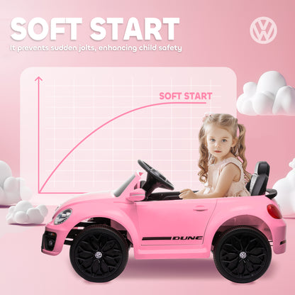 Volkswagen Beetle Licensed 12V Ride on Car w/ Remote Control, Suspension Wheels, Soft Start, Lights, Music, Pink