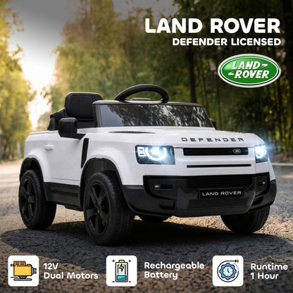 Land Rover Licensed 12V Kids Ride on Car with Remote, Suspension, Slow Start, 3 Speeds, Lights, Music, Horn, White
