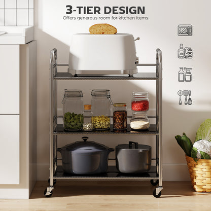 3 Tier Stainless Steel Kitchen Storage Trolley with Adjustable Shelf - Silver
