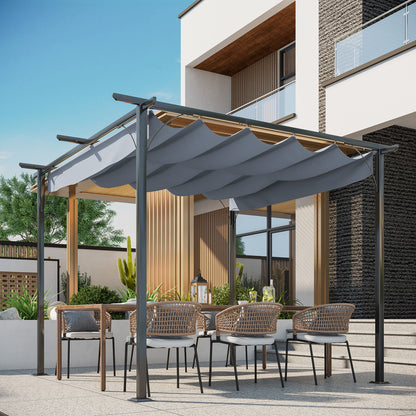 3 x 3(m) Metal Retractable Pergola, Garden Gazebo Metal Pergola Canopy Outdoor Sun Shade Shelter for Party BBQ, Grey
