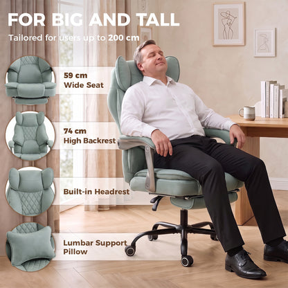 Executive Office Chair, Leathaire Big and Tall Office Chair 180 kg with Wide Seat, Reclining, Lumbar Support, Blue