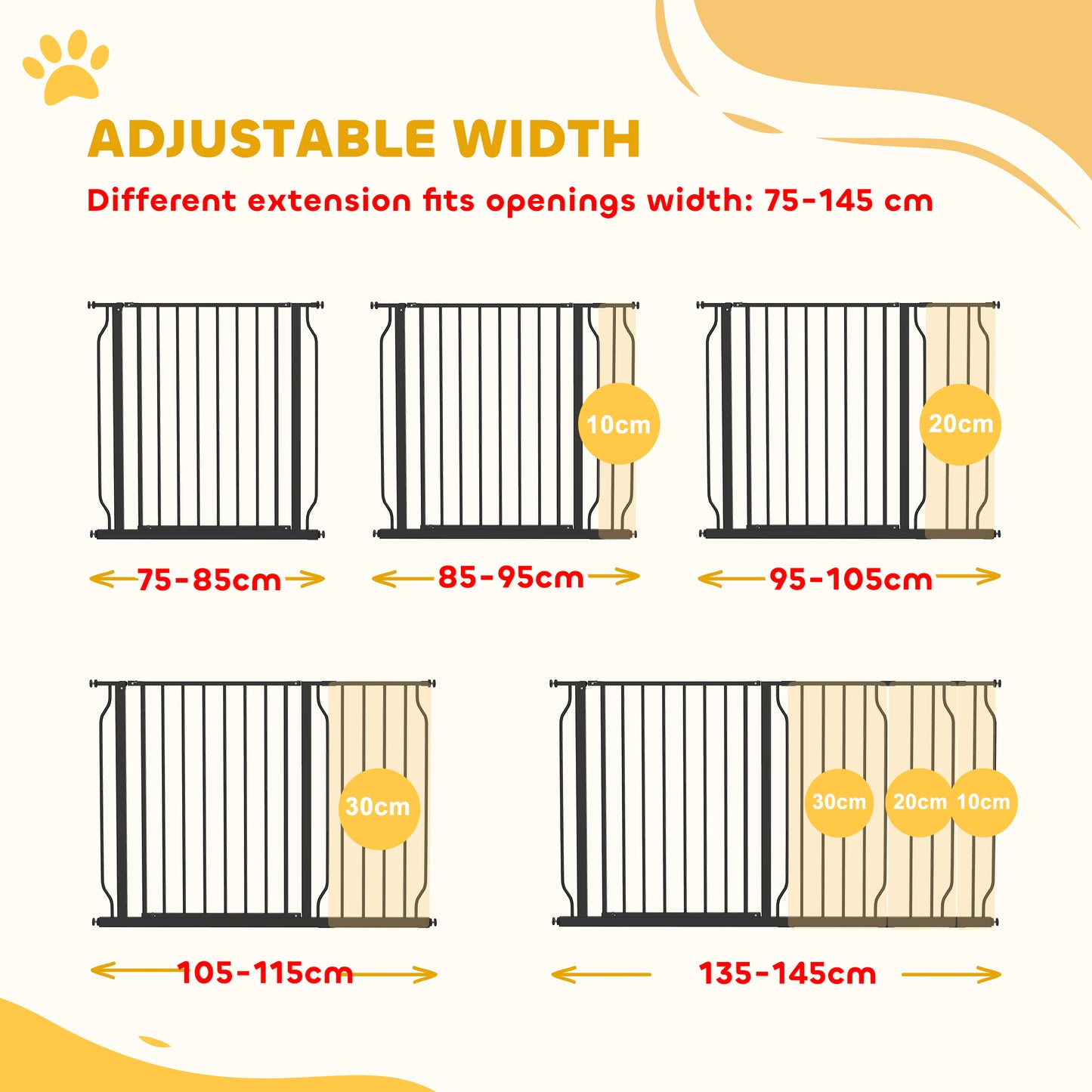 Extra Wide Dog Safety Gate, with Door Pressure, for Doorways, Hallways, Staircases - Black