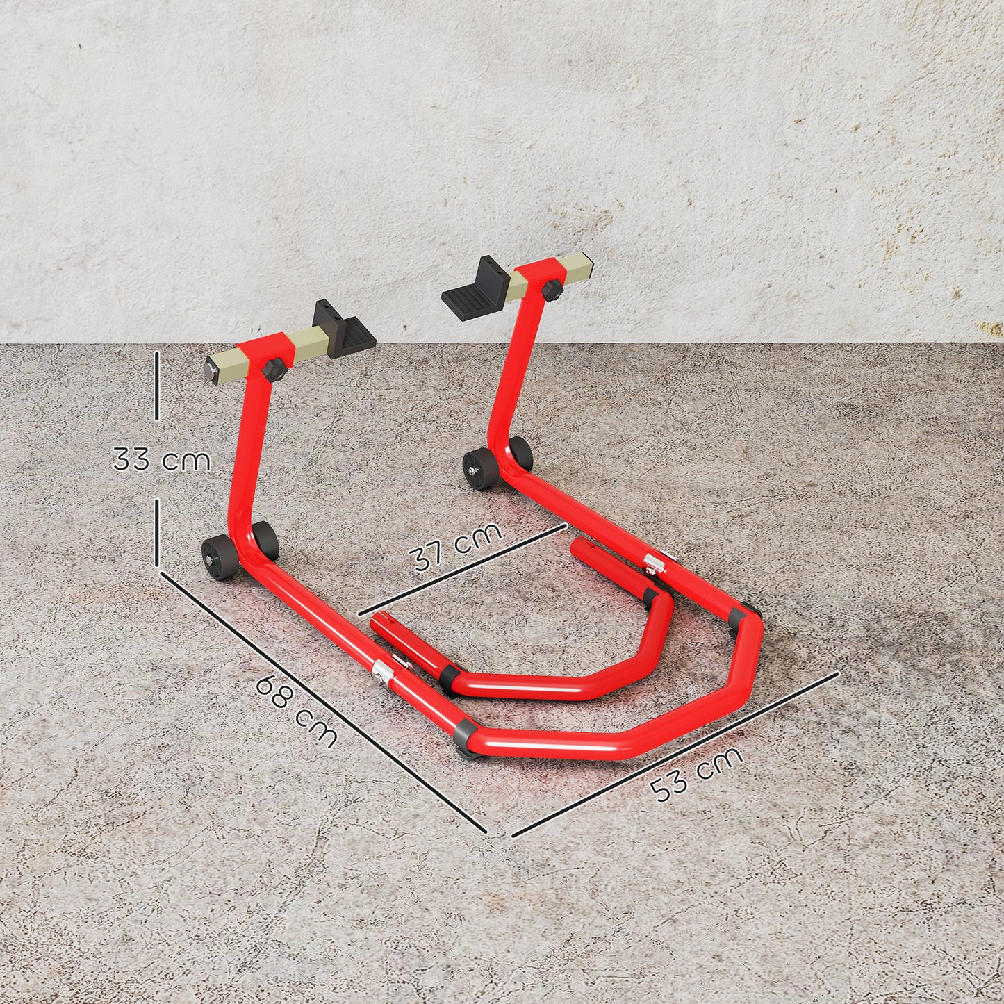 Motorcycle Stand, Front/Rear Paddock Stand, with 390 kg Weight Capacity, Red