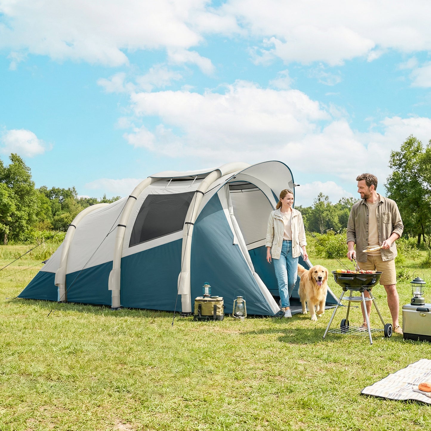 Inflatable Camping Tent w/ Air Pump, Easy Setup 2-3 Person Blow Up Tent, Green
