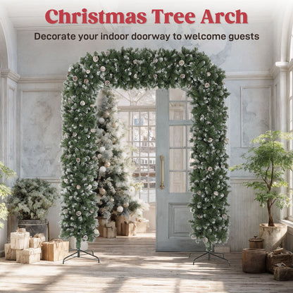 8.2 ft Snow Frosted Christmas Tree Arch, Christmas Arch Doorway Decor with 1800 Tips and 91 Pinecones