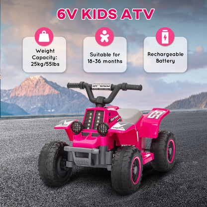 6V Electric Quad Bike for Kids, Ride On ATV w/ Forward/Reverse, Headlights, for Ages 18-36 Months, Pink