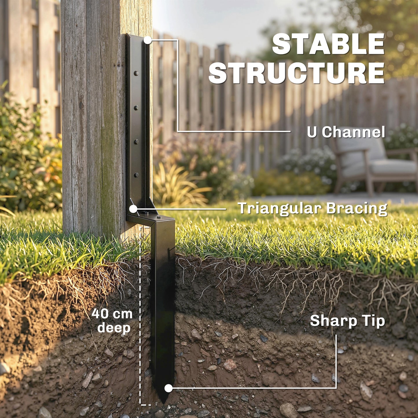 2 Pack Fence Post Repair Kit, 81 cm Metal Fence Post Support with Drill, Garden Ground Spikes for Broken Gate, Posts