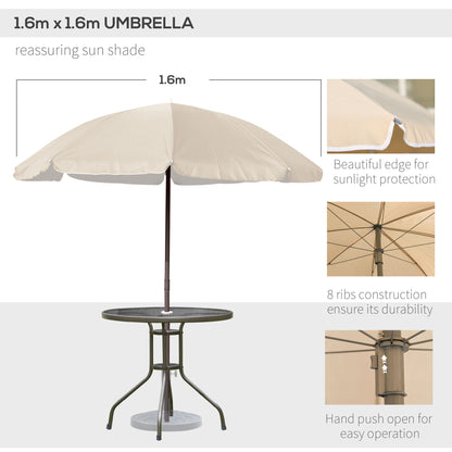 Garden Patio Texteline Folding Chairs Plus Table and Parasol Furniture Bistro Set 6 Pieces - Coffee/Cream