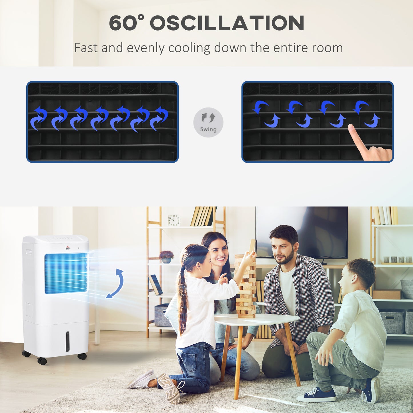 Portable Air Cooler with 15 Litre Water Tank, Oscillation, LED Display, Remote Control, 7.5 Hour Timer