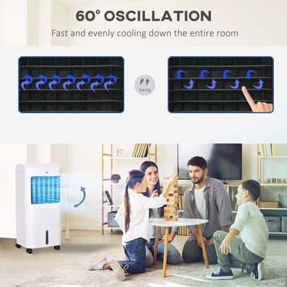 Portable Air Cooler with 15 Litre Water Tank, Oscillation, LED Display, Remote Control, 7.5 Hour Timer