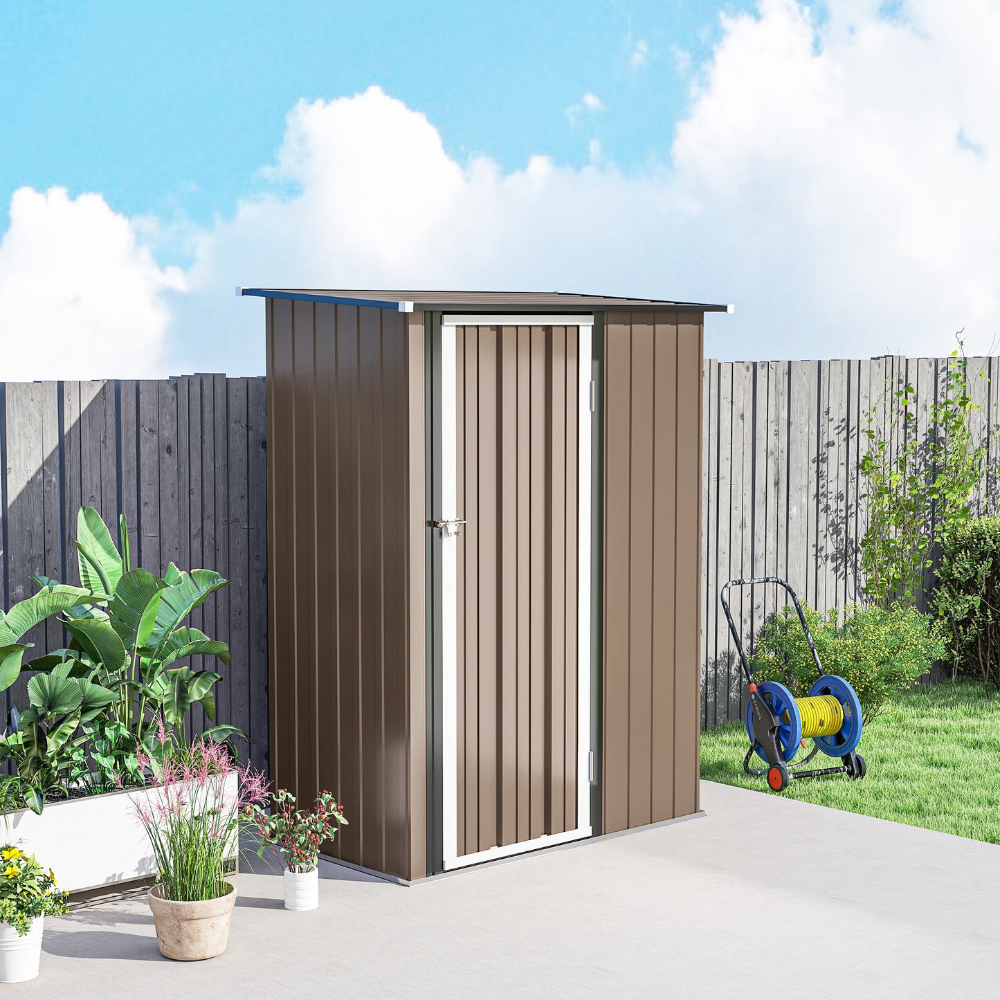 5ft x 3ft Garden Storage Shed, Galvanised Outdoor Metal Shed Waterproof with Sloped Roof, Lockable Door for Patio Tools