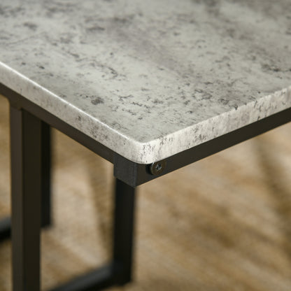 Dining Table and Chairs Set for 4 People, Concrete Effect Kitchen Table and Bench Set with Steel Frame