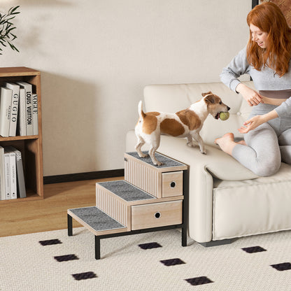 Dog Stairs with Storage, Non-Slip Cover, Pet Steps for Small Dogs & Older Cats, for Sofa, High Bed, Oak Tone
