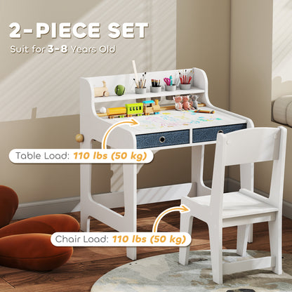 Art Table and Chair Set for children, Kids Art Desk and Chair Set with Storage Shelf and Drawers