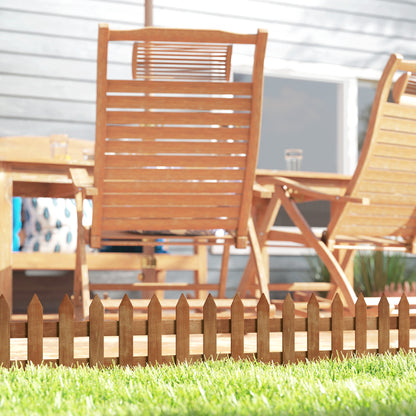 Pack of 12 Wooden Border Fences, Garden Fixed Picket Fence for Lawn Edging, Flowerbed, 60L x 1D x 34H cm, Brown