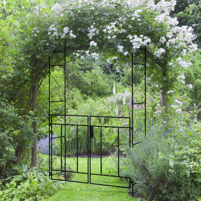 Garden Arch with Double Gates, Metal Garden Arbor for Climbing Roses & Vines