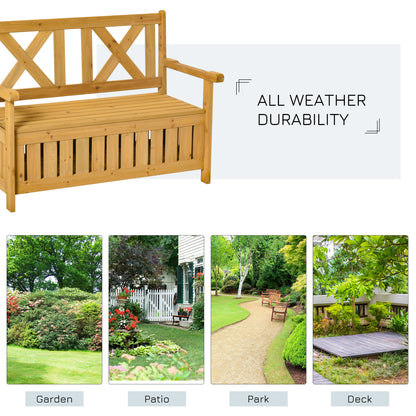 2-Seater Garden Storage Bench for Patio Wood Porch Decor Outdoor Seating