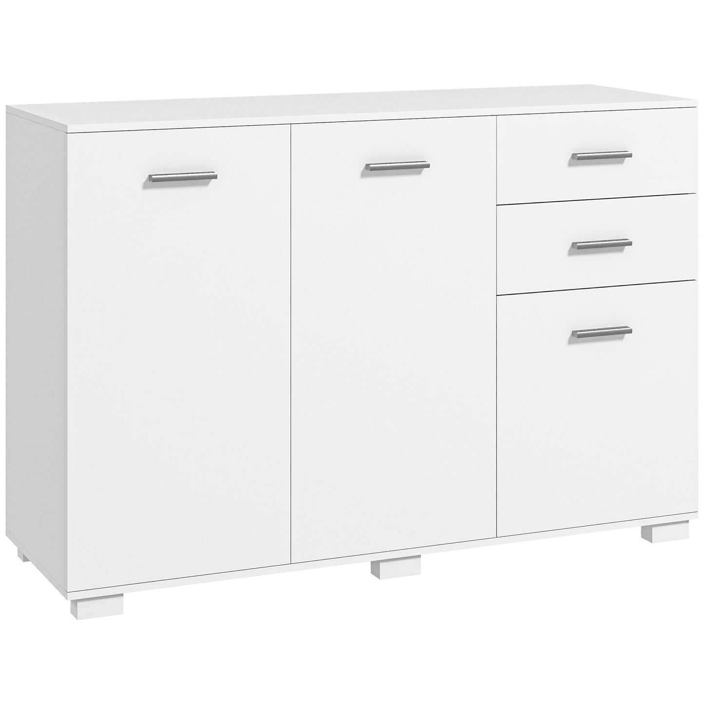Sideboard, Modern Storage Cabinet with 2 Drawers, 3 Doors and Adjustable Shelves, Kitchen Cabinet, White