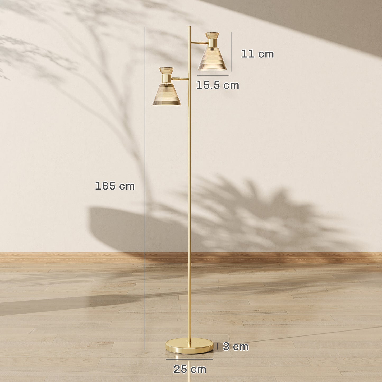 Floor Lamp with Adjustable Dual Head, Modern Standing Lamp with Floral Glass Shades and Foot Switch for Living Room Bedroom