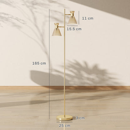Floor Lamp with Adjustable Dual Head, Modern Standing Lamp with Floral Glass Shades and Foot Switch for Living Room Bedroom