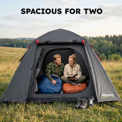Camping Tent 3000mm Waterproof Tent with 2 Doors, Dark Grey and Red