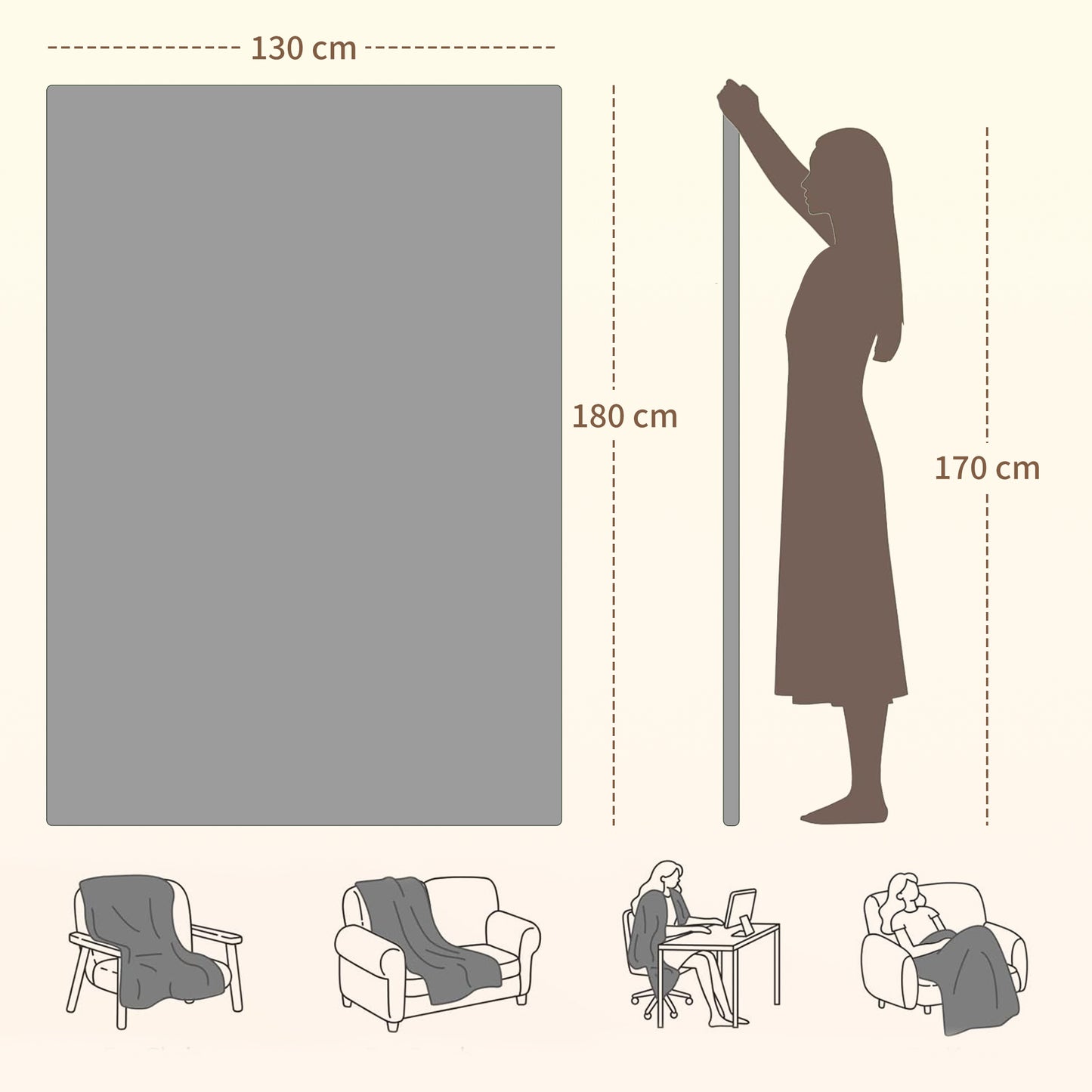 Heated Blanket 180 x 130cm, Electric Throw Blanket with 10 Heat Levels and 10H Timer