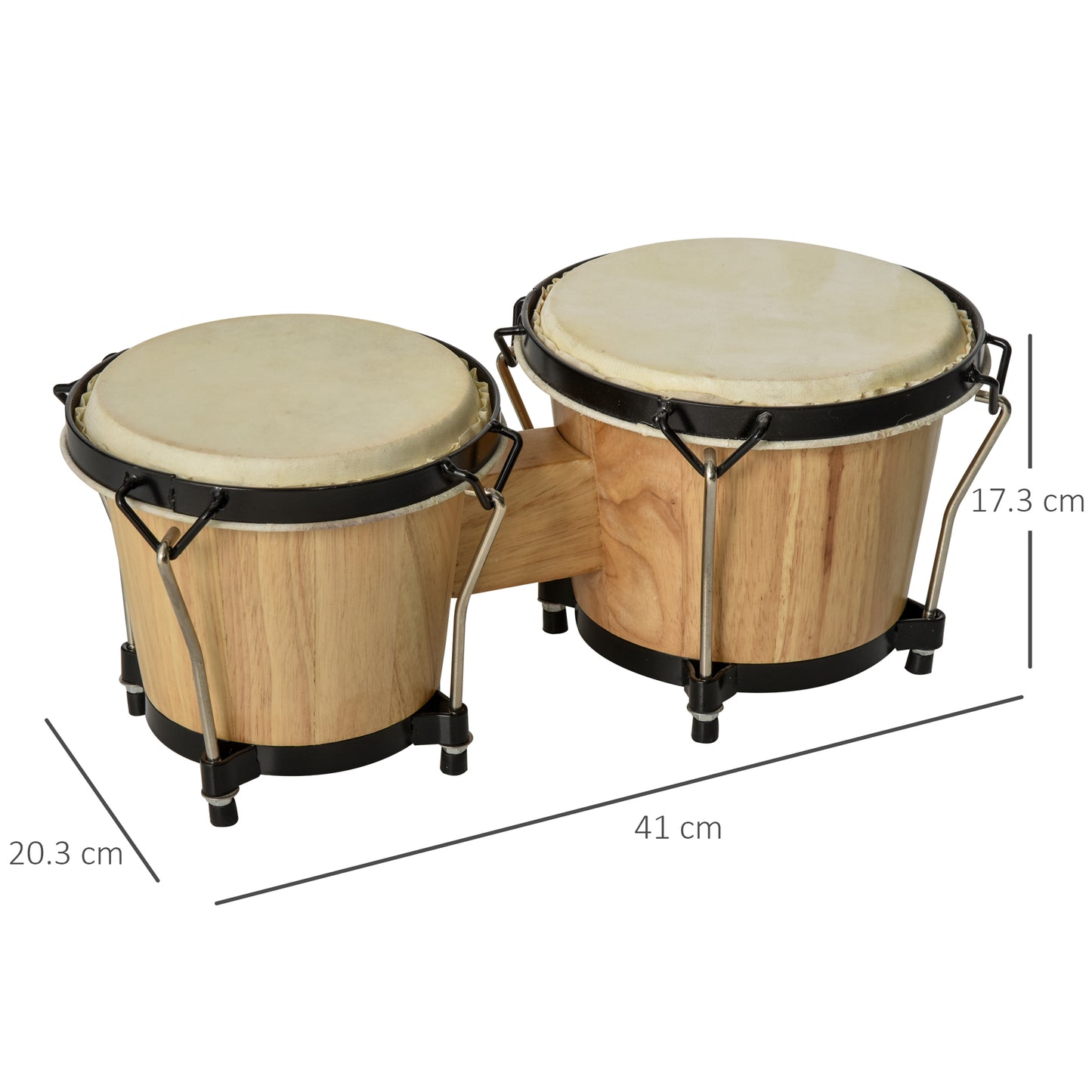 Wooden Bongo Drum Set Φ7.75" & Φ7" w/ Drum Head, Percussion Instrument, Drums, Tuning Wrench For Adults Beginners