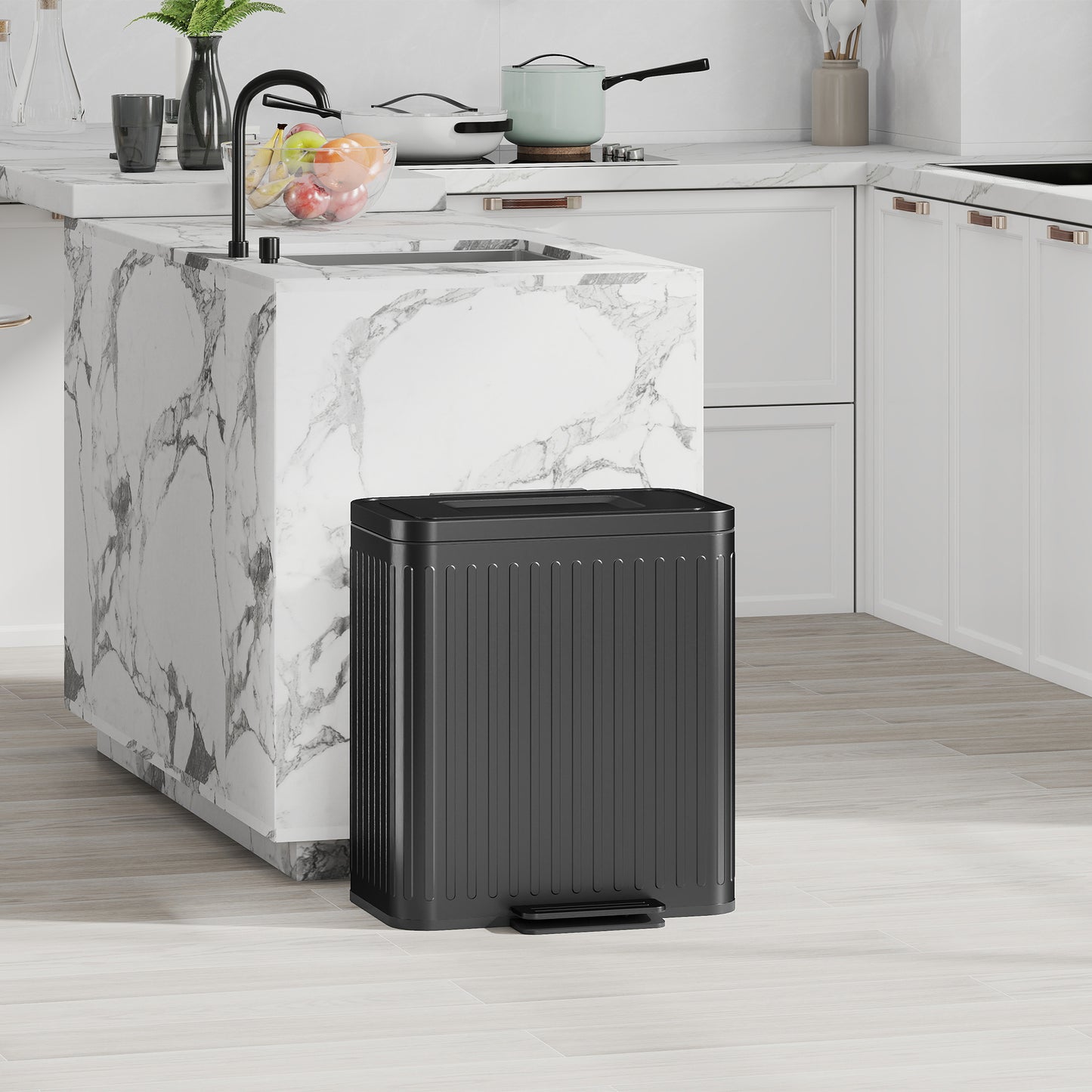 40L Dual Compartment Rubbish Bin, with Soft-Close Lid - Black