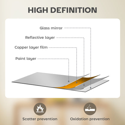 Wall Bathroom Mirror, 60 x 40 cm Wall-Mounted Mirror for Living Room, Bedroom, Hallway, Natural Wood Finish