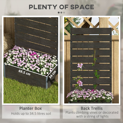 34 x 69.5cm Garden Planter Box, with Back Trellis, Black