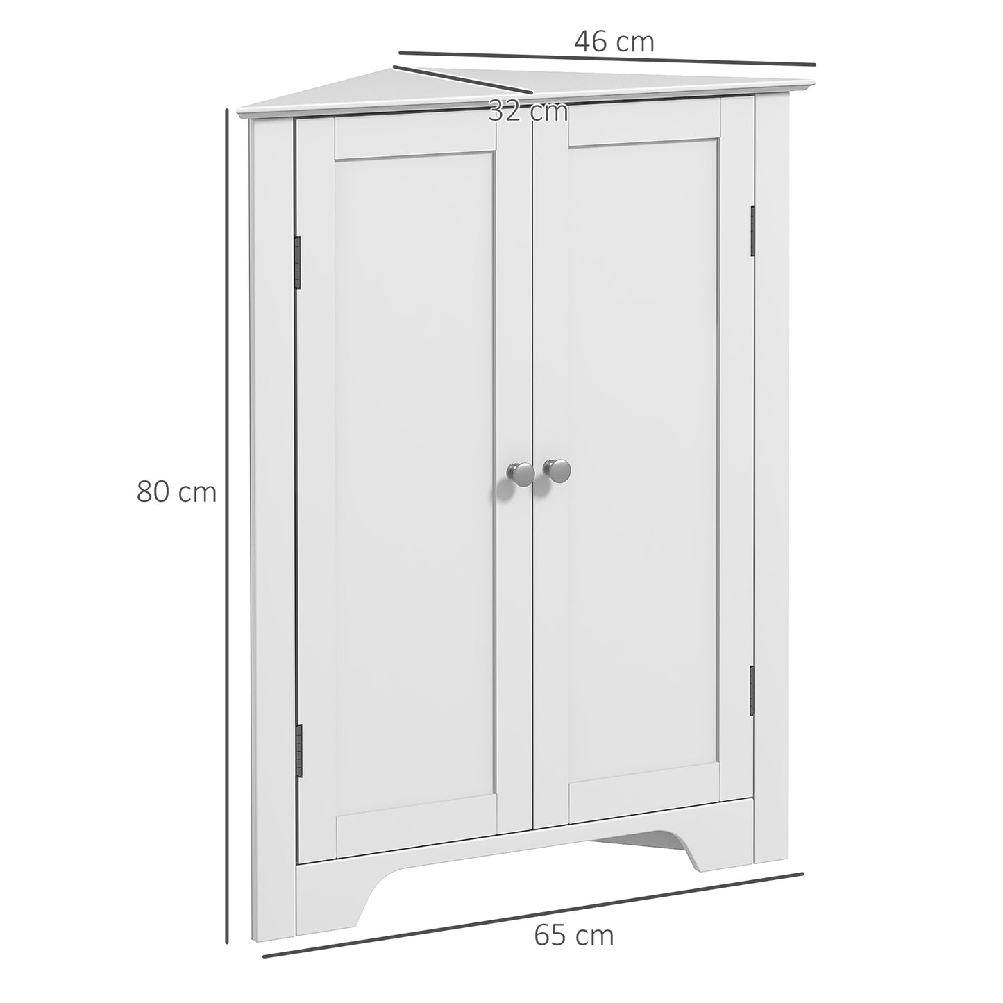 Corner Cabinet, Triangle Bathroom Storage Cabinet with Adjustable Shelf and Recessed Door, Free Standing, White