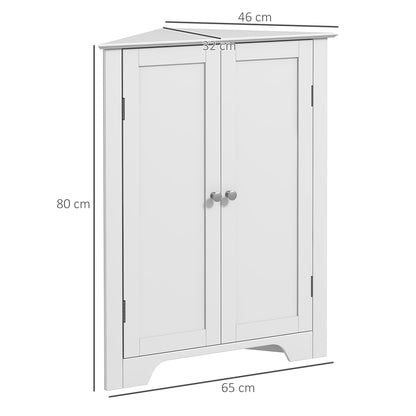 Corner Cabinet, Triangle Bathroom Storage Cabinet with Adjustable Shelf and Recessed Door, Free Standing, White