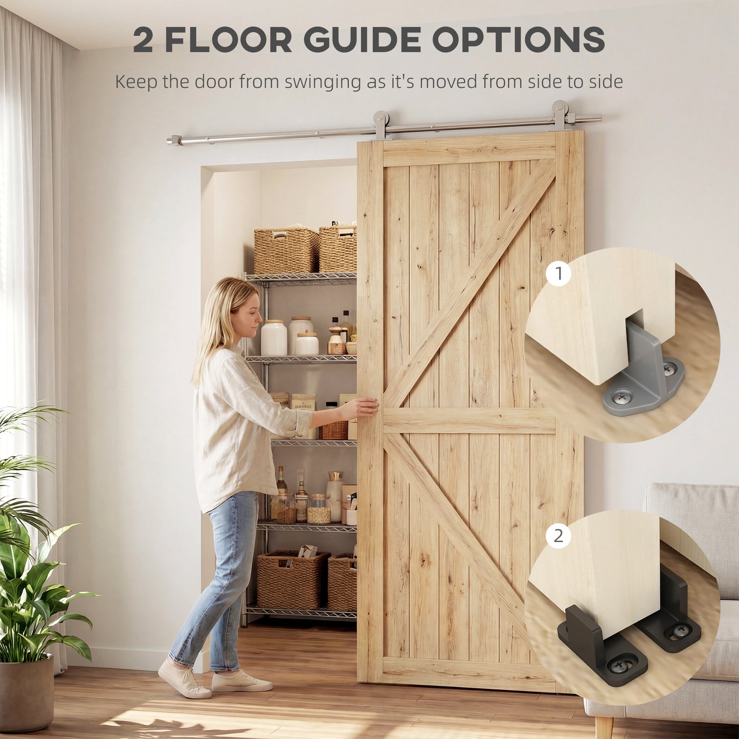 Sliding Door Hardware Kit Smooth Quiet 304 Stainless Steel for 200cm Track Sliver Tone