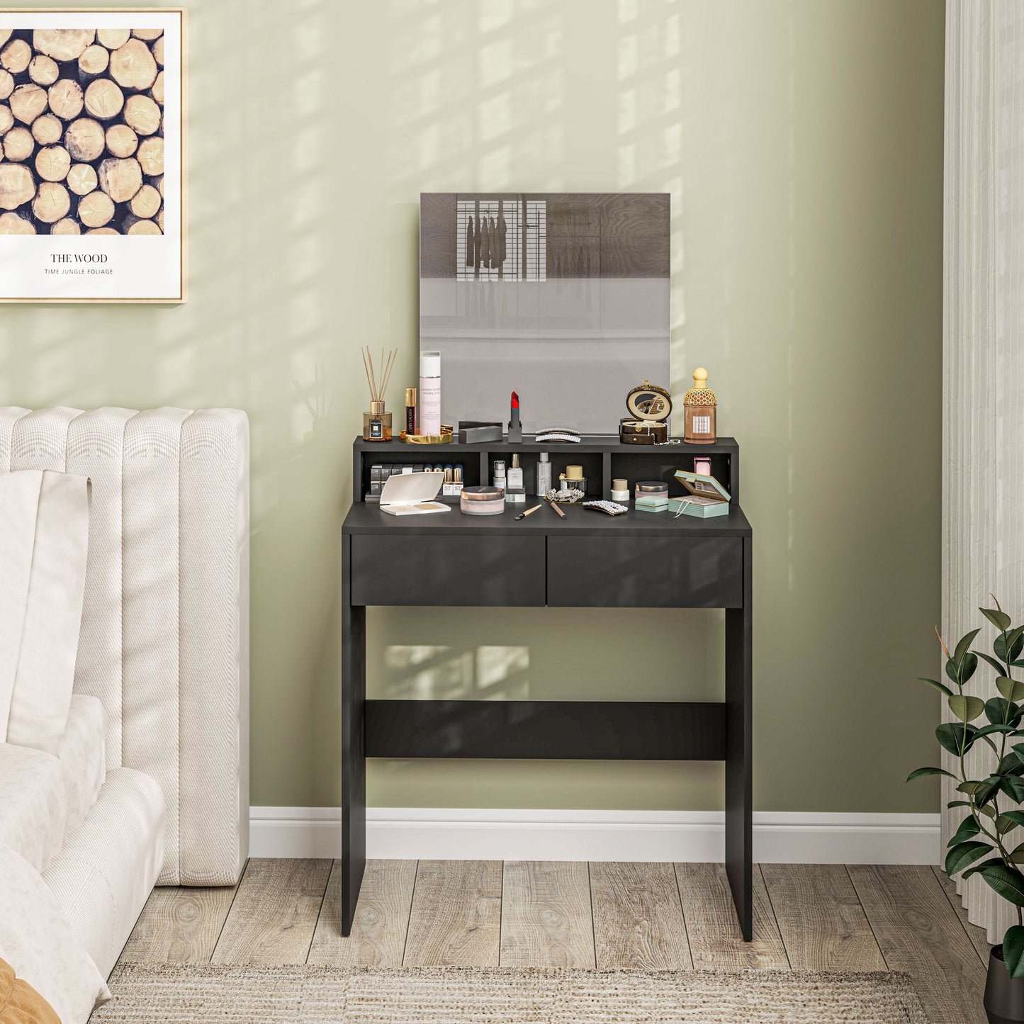Multi-Storage Dressing Table, with Mirror - Black