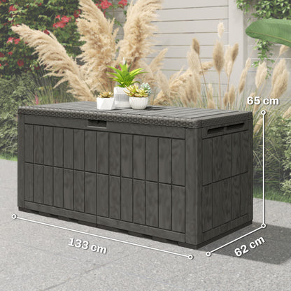 440L Garden Storage Box, Waterproof & UV Resistant Resin Deck Box with Lockable Lid, Pneumatic Gas Rods, Side Handles