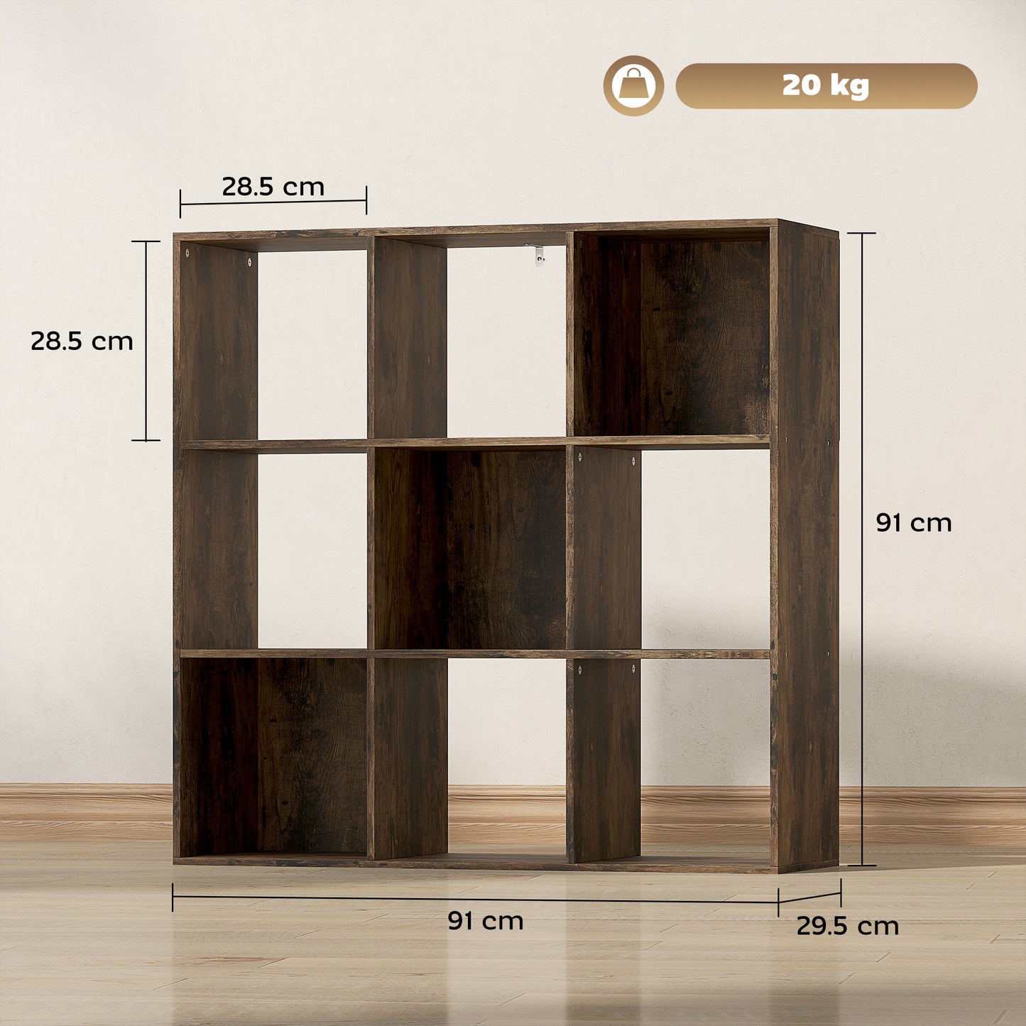 Nine-Cube Storage Shelf - Rustic Brown
