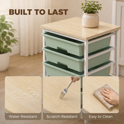 6-Tier Storage Trolley on Wheels, Metal Kitchen Rolling Cart with 5 Pull-Out Drawers, Green
