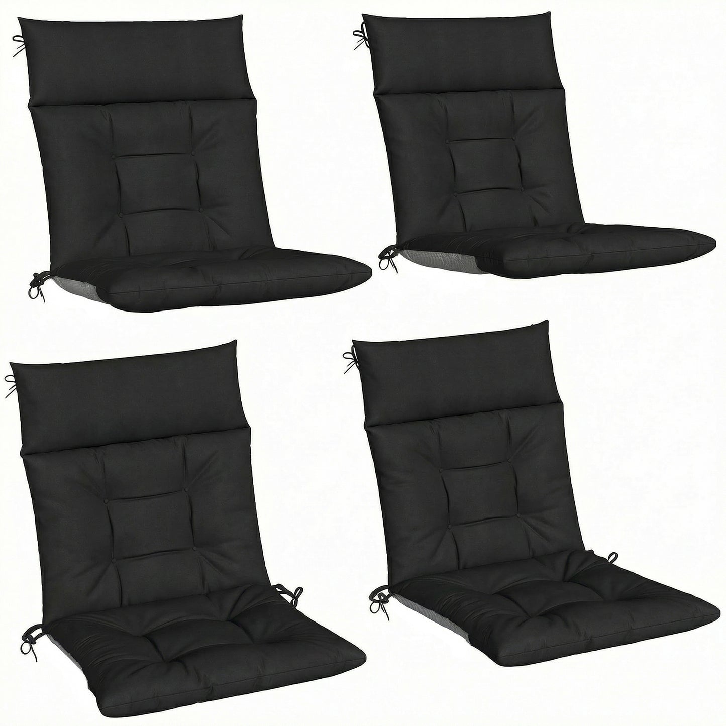 Patio Chair Cushions Set of 4, Waterproof Non-Slip Lounge Chair Cushions, 112x53cm, Black