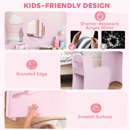 Kids Dressing Table with Mirror, Stool, Kids Vanity Table with Shelves, for Ages 3-8 Years, Purple
