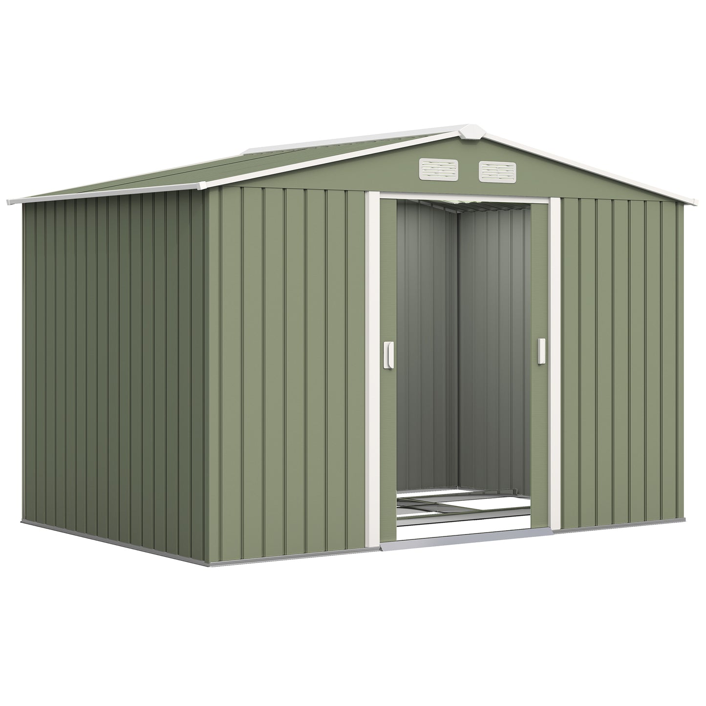9 x 6ft Metal Garden Shed, Waterproof Outdoor Bike Storage Shed Galvanised with Vents, Foundation Kit