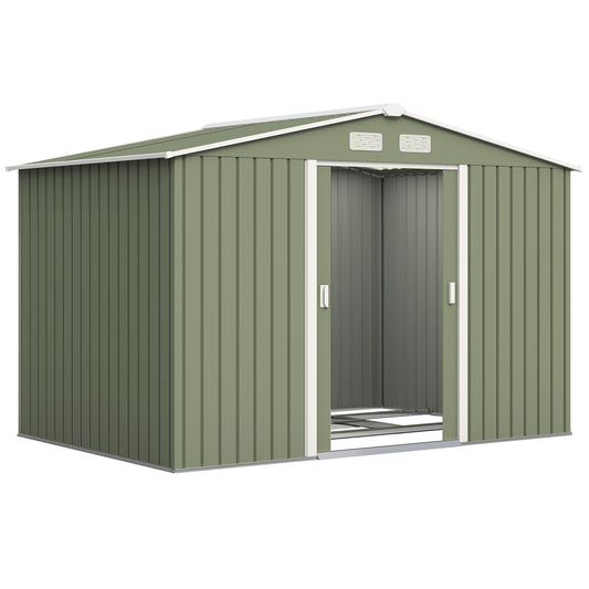 9 x 6ft Metal Garden Shed, Waterproof Outdoor Bike Storage Shed Galvanised with Vents, Foundation Kit