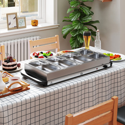 5 Tray Electric Food Warmer Buffet Server with Warming Plate, Cool Touch Handles, Adjustable Temperature, 300W