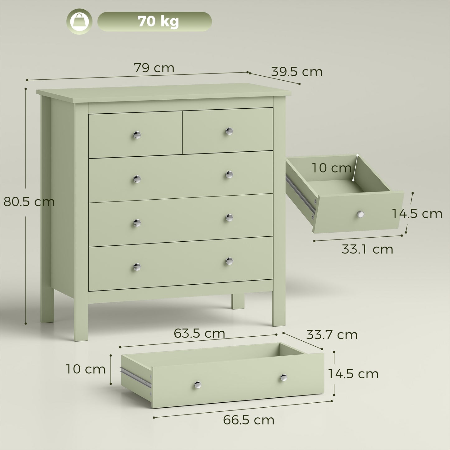 5 Drawer Chest of Drawers, Modern Dresser for Bedroom, Bedside Storage Cabinet